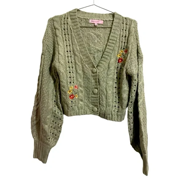 Crave Fame Embroidered Cable-Knit Cardigan - Picture 2 of 5
